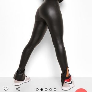 Split hem faux leather pu leggings